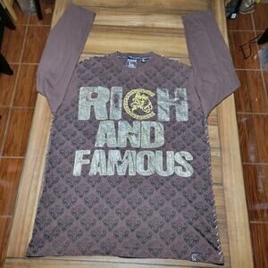 Cezer LS Brown Unisex Tee w/ Bling "Rich And Famous" - Size 3X